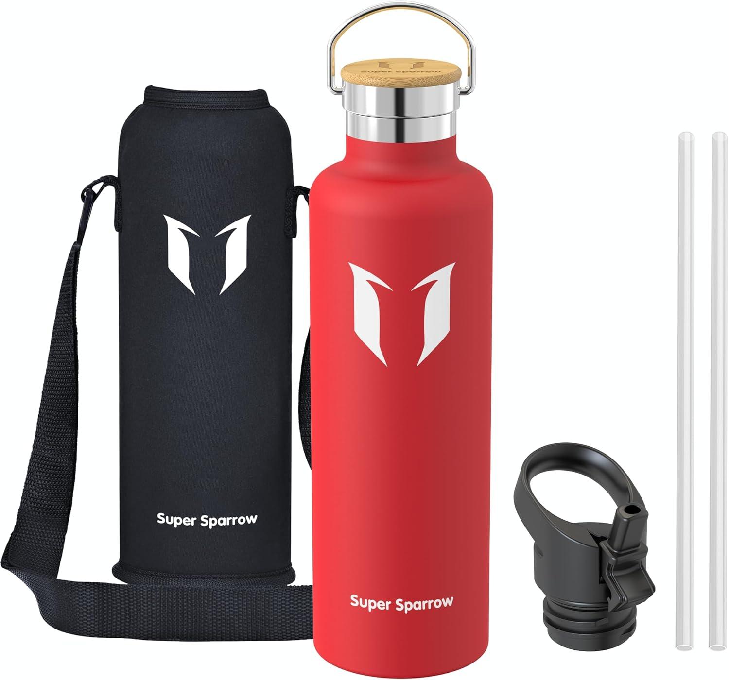 image:imageSuper Sparrow Gourde Isotherme Bouteille Isotherme 350ml500ml 620ml750ml1L tanche Sport Gourde INOX Bouche Standard Gourde Enfant sans BPA Pour Plein Air amp Quotidien Avec 2 BouchonsLave