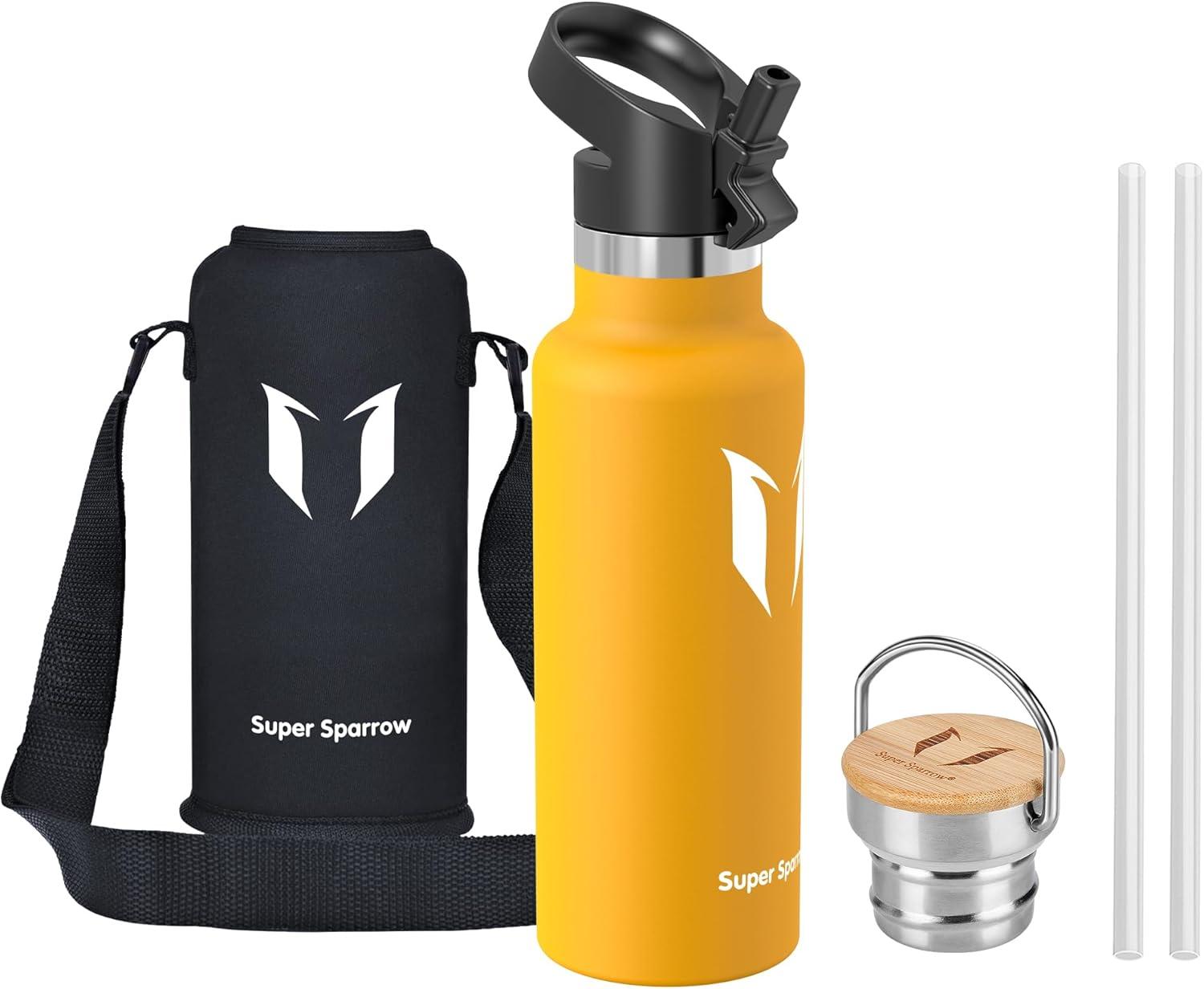 image:imageSuper Sparrow Gourde Isotherme Bouteille Isotherme 350ml500ml 620ml750ml1L tanche Sport Gourde INOX Bouche Standard Gourde Enfant sans BPA Pour Plein Air amp Quotidien Avec 2 BouchonsMangue