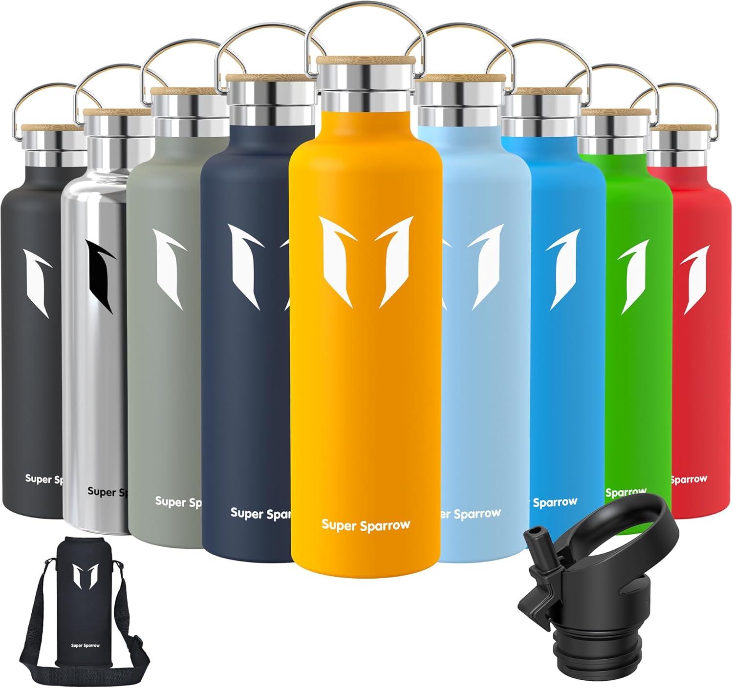 image:imageSuper Sparrow Gourde Isotherme Bouteille Isotherme 350ml500ml 620ml750ml1L tanche Sport Gourde INOX Bouche Standard Gourde Enfant sans BPA Pour Plein Air amp Quotidien Avec 2 BouchonsMangue