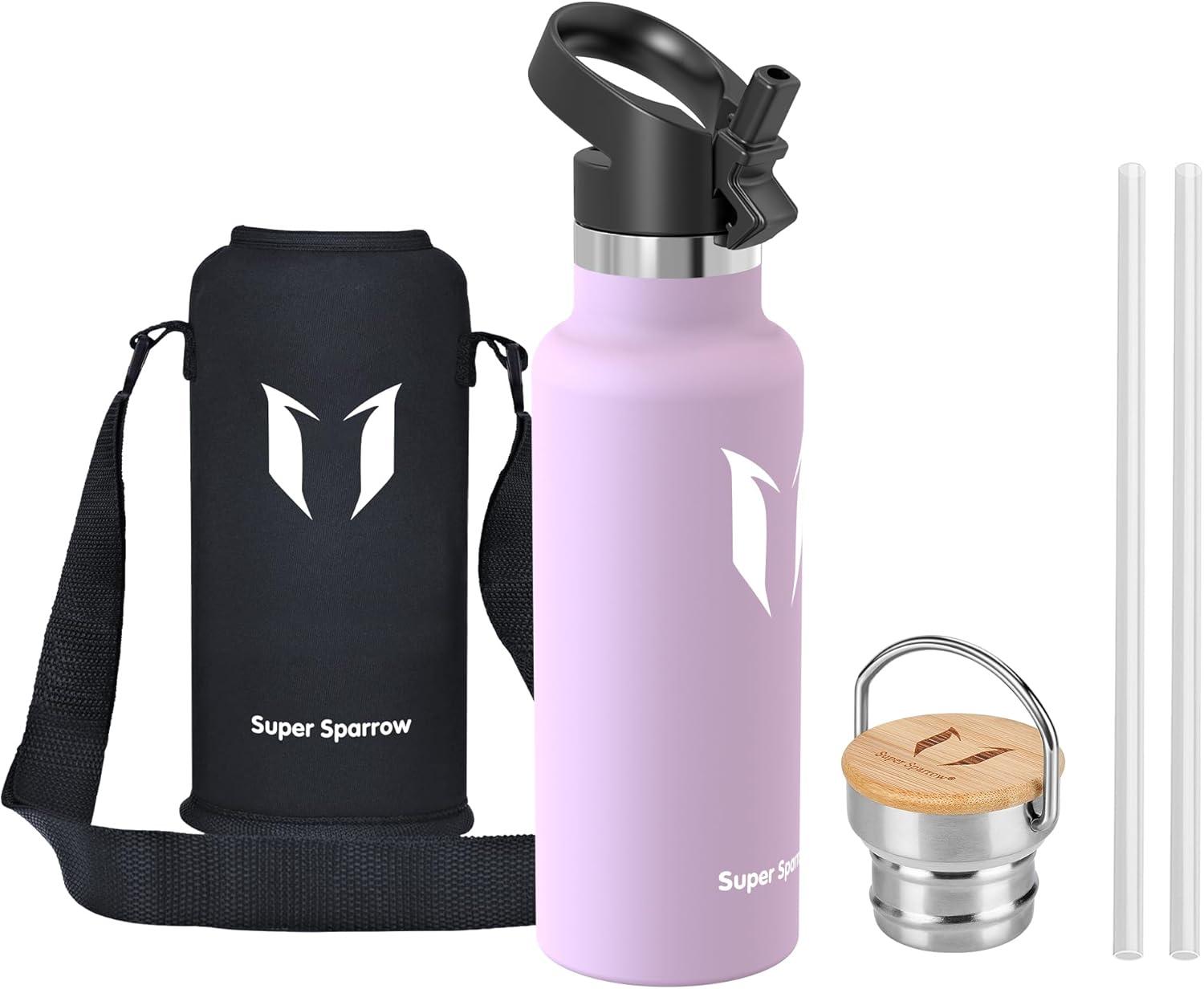 image:imageSuper Sparrow Gourde Isotherme Bouteille Isotherme 350ml500ml 620ml750ml1L tanche Sport Gourde INOX Bouche Standard Gourde Enfant sans BPA Pour Plein Air amp Quotidien Avec 2 BouchonsFleurs de Cerisier