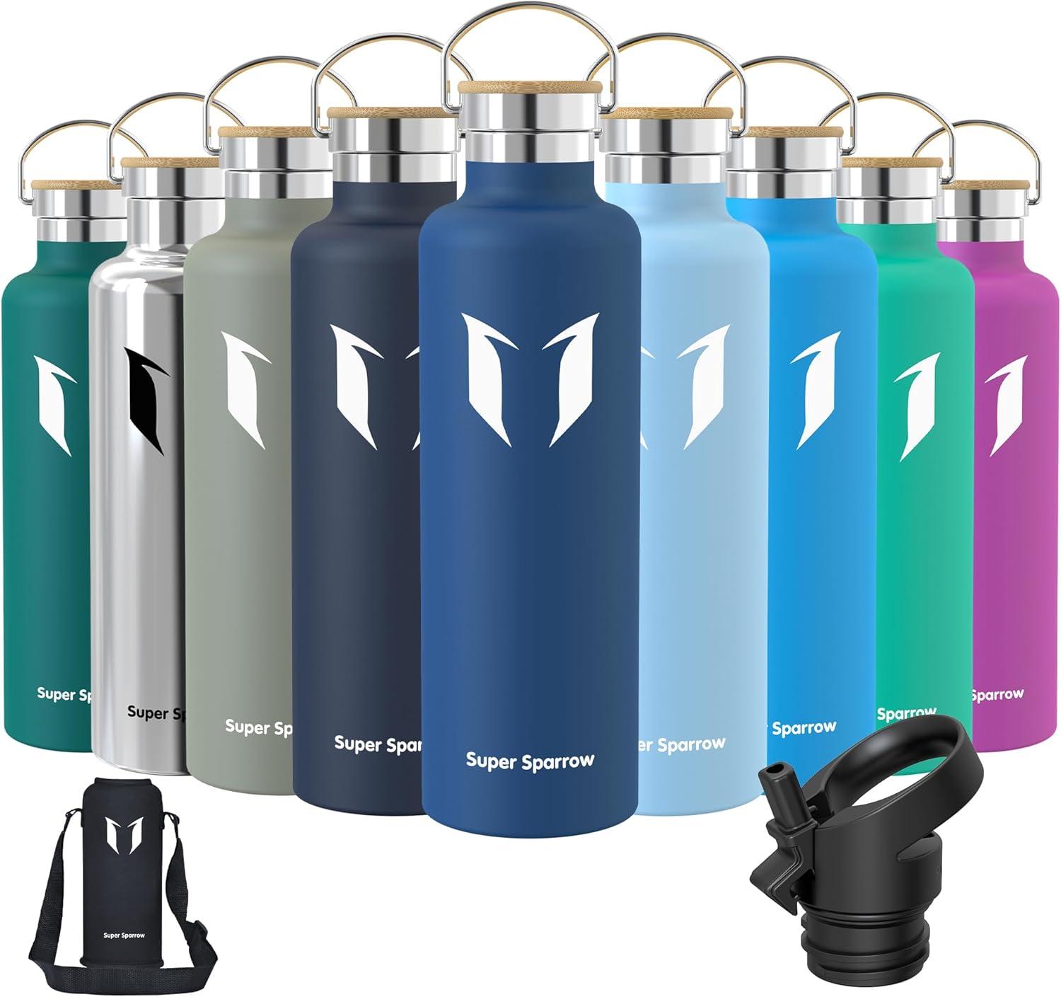 image:imageSuper Sparrow Gourde Isotherme Bouteille Isotherme 350ml500ml 620ml750ml1L tanche Sport Gourde INOX Bouche Standard Gourde Enfant sans BPA Pour Plein Air amp Quotidien Avec 2 BouchonsCobalt
