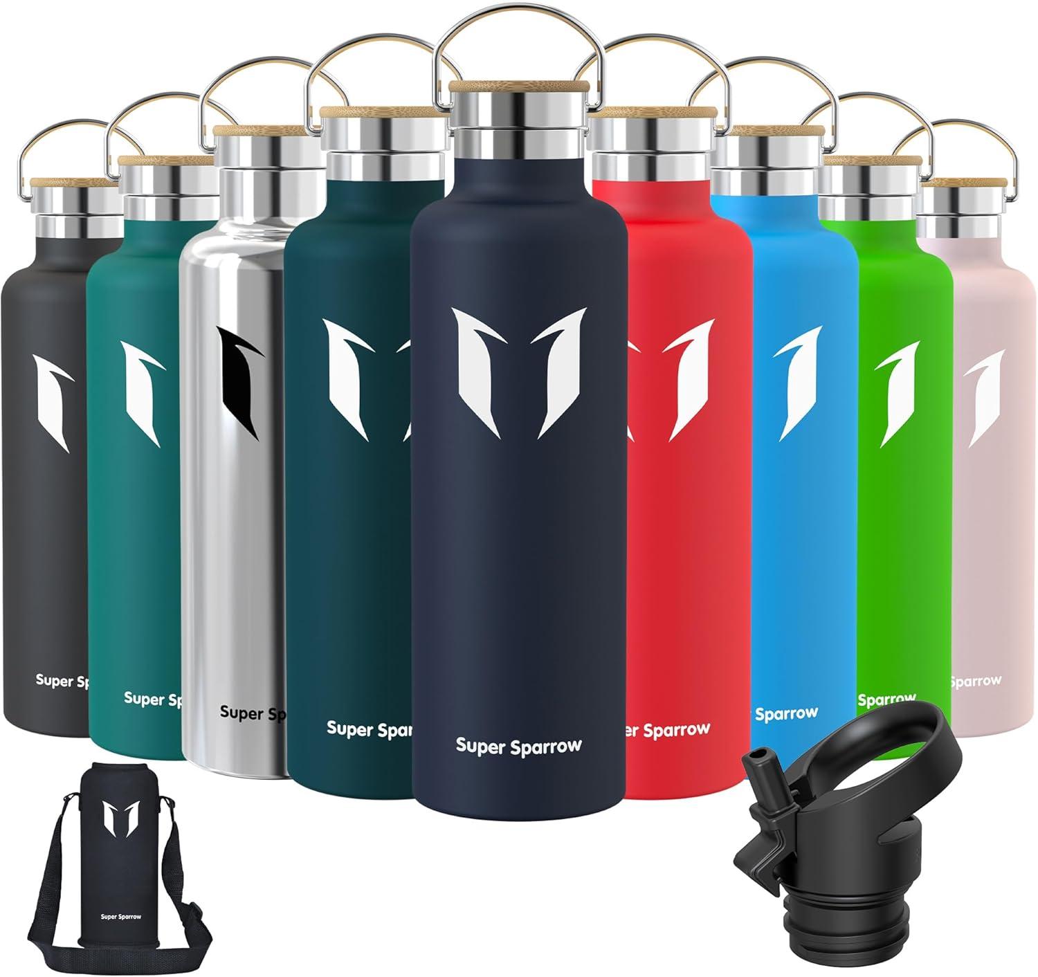 image:imageSuper Sparrow Gourde Isotherme Bouteille Isotherme 350ml500ml 620ml750ml1L tanche Sport Gourde INOX Bouche Standard Gourde Enfant sans BPA Pour Plein Air amp Quotidien Avec 2 BouchonsMer Bleue