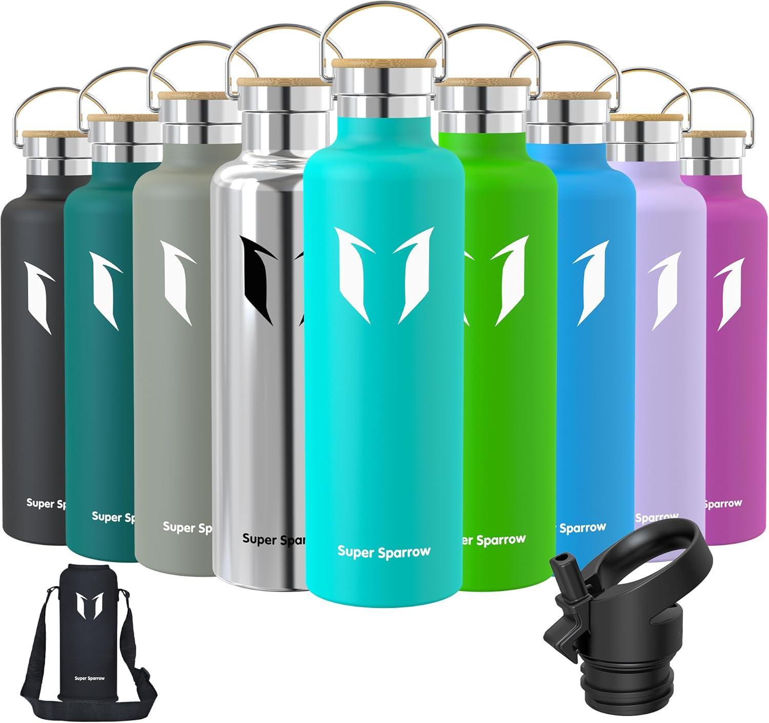 image:imageSuper Sparrow Gourde Isotherme Bouteille Isotherme 350ml500ml 620ml750ml1L tanche Sport Gourde INOX Bouche Standard Gourde Enfant sans BPA Pour Plein Air amp Quotidien Avec 2 BouchonsMenthe
