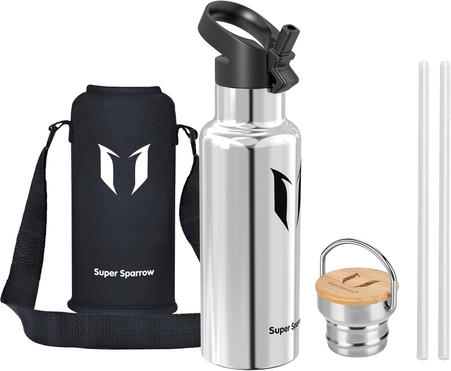 image:imageSuper Sparrow Gourde Isotherme Bouteille Isotherme 350ml500ml 620ml750ml1L tanche Sport Gourde INOX Bouche Standard Gourde Enfant sans BPA Pour Plein Air amp Quotidien Avec 2 BouchonsAcier Inoxydable