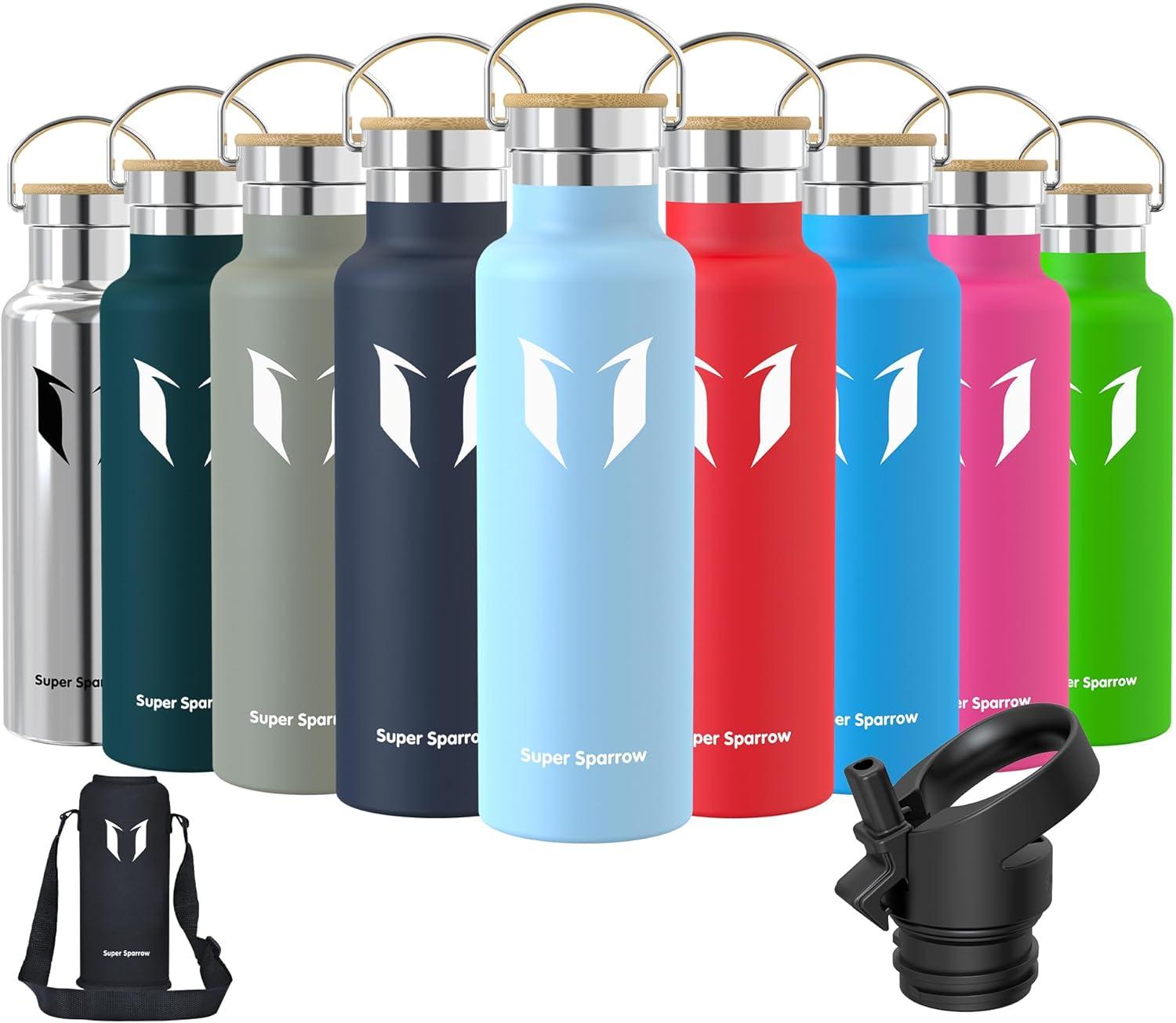 image:imageSuper Sparrow Gourde Isotherme Bouteille Isotherme 350ml500ml 620ml750ml1L tanche Sport Gourde INOX Bouche Standard Gourde Enfant sans BPA Pour Plein Air amp Quotidien Avec 2 BouchonsLe Givre