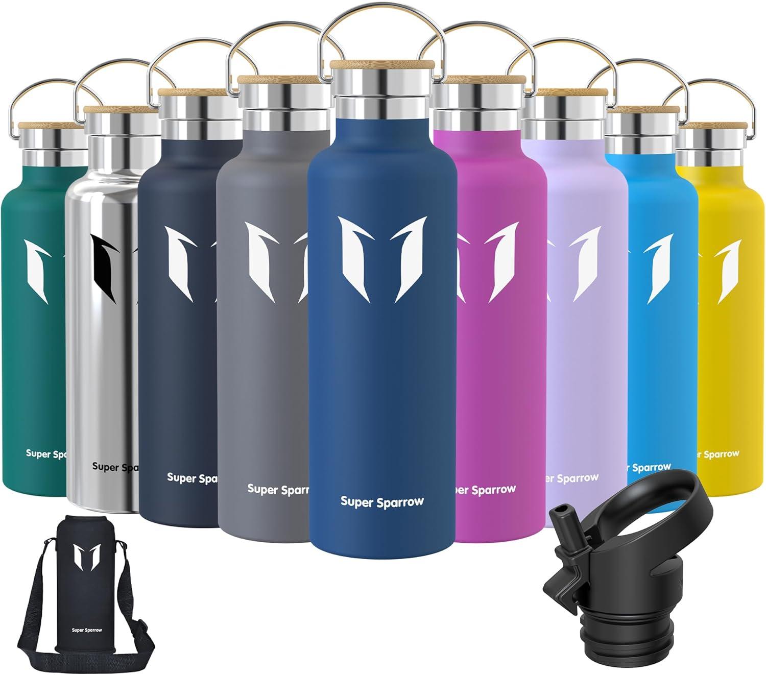 image:imageSuper Sparrow Gourde Isotherme Bouteille Isotherme 350ml500ml 620ml750ml1L tanche Sport Gourde INOX Bouche Standard Gourde Enfant sans BPA Pour Plein Air amp Quotidien Avec 2 BouchonsCobalt