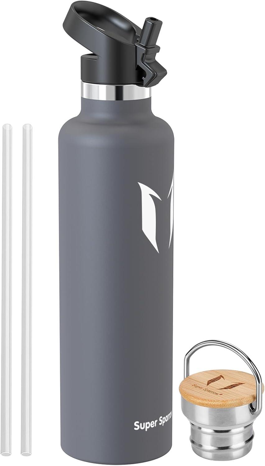 image:imageSuper Sparrow Gourde Isotherme Bouteille Isotherme 350ml500ml 620ml750ml1L tanche Sport Gourde INOX Bouche Standard Gourde Enfant sans BPA Pour Plein Air amp Quotidien Avec 2 BouchonsGris
