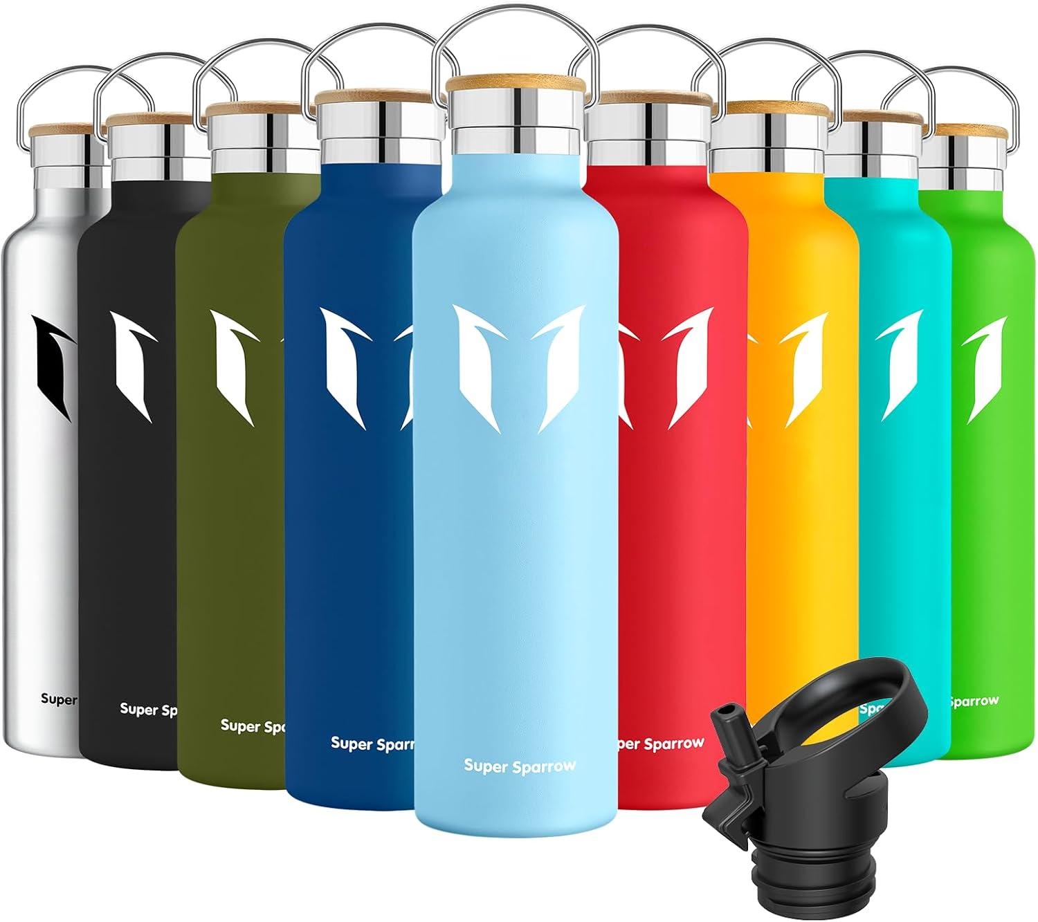 image:imageSuper Sparrow Gourde Isotherme Bouteille Isotherme 350ml500ml 620ml750ml1L tanche Sport Gourde INOX Bouche Standard Gourde Enfant sans BPA Pour Plein Air amp Quotidien Avec 2 BouchonsLe Givre