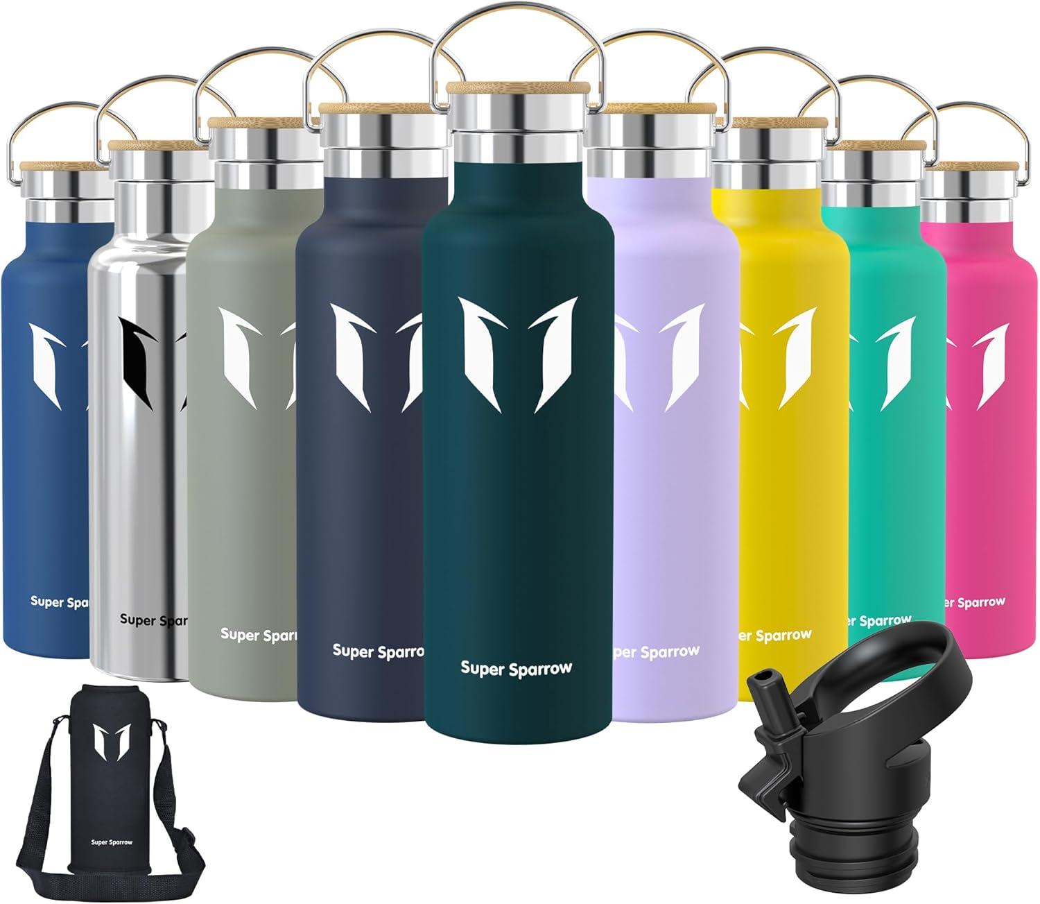 image:imageSuper Sparrow Gourde Isotherme Bouteille Isotherme 350ml500ml 620ml750ml1L tanche Sport Gourde INOX Bouche Standard Gourde Enfant sans BPA Pour Plein Air amp Quotidien Avec 2 BouchonsJade