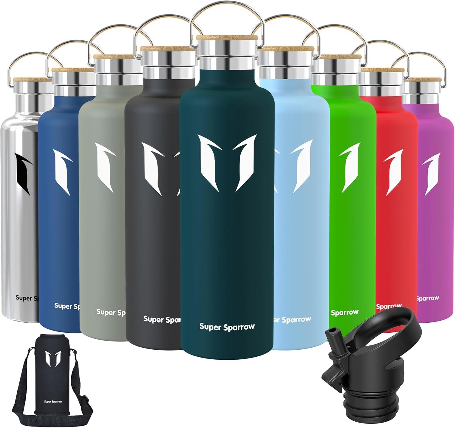 image:imageSuper Sparrow Gourde Isotherme Bouteille Isotherme 350ml500ml 620ml750ml1L tanche Sport Gourde INOX Bouche Standard Gourde Enfant sans BPA Pour Plein Air amp Quotidien Avec 2 BouchonsJade