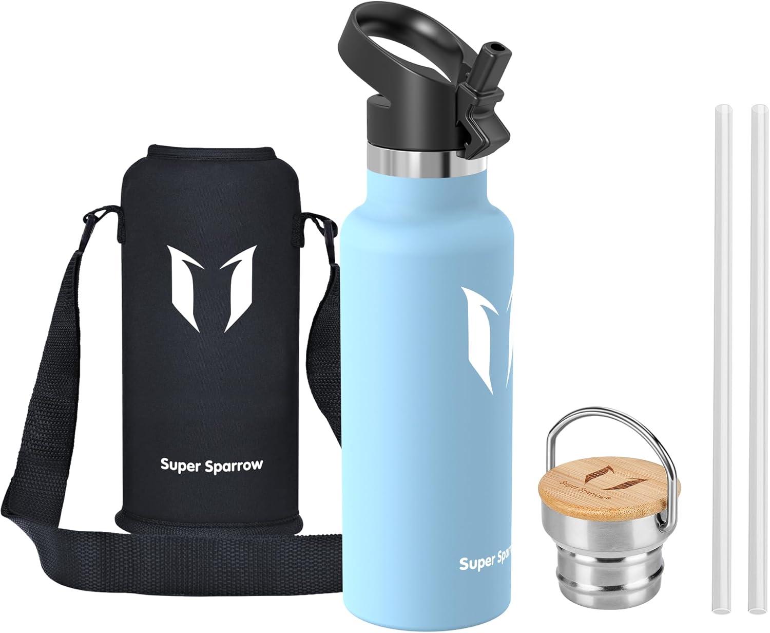 image:imageSuper Sparrow Gourde Isotherme Bouteille Isotherme 350ml500ml 620ml750ml1L tanche Sport Gourde INOX Bouche Standard Gourde Enfant sans BPA Pour Plein Air amp Quotidien Avec 2 BouchonsLe Givre