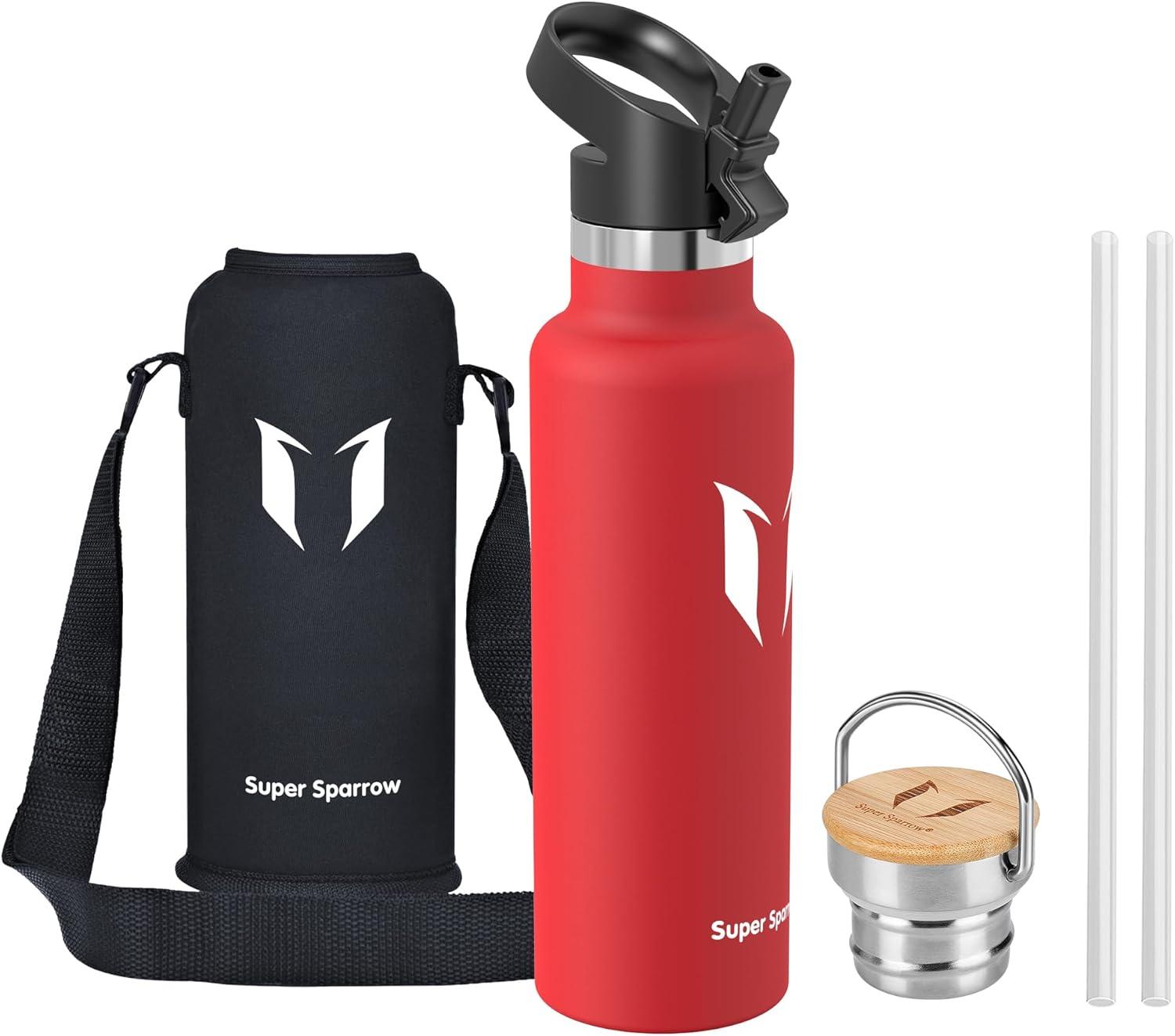 image:imageSuper Sparrow Gourde Isotherme Bouteille Isotherme 350ml500ml 620ml750ml1L tanche Sport Gourde INOX Bouche Standard Gourde Enfant sans BPA Pour Plein Air amp Quotidien Avec 2 BouchonsLave