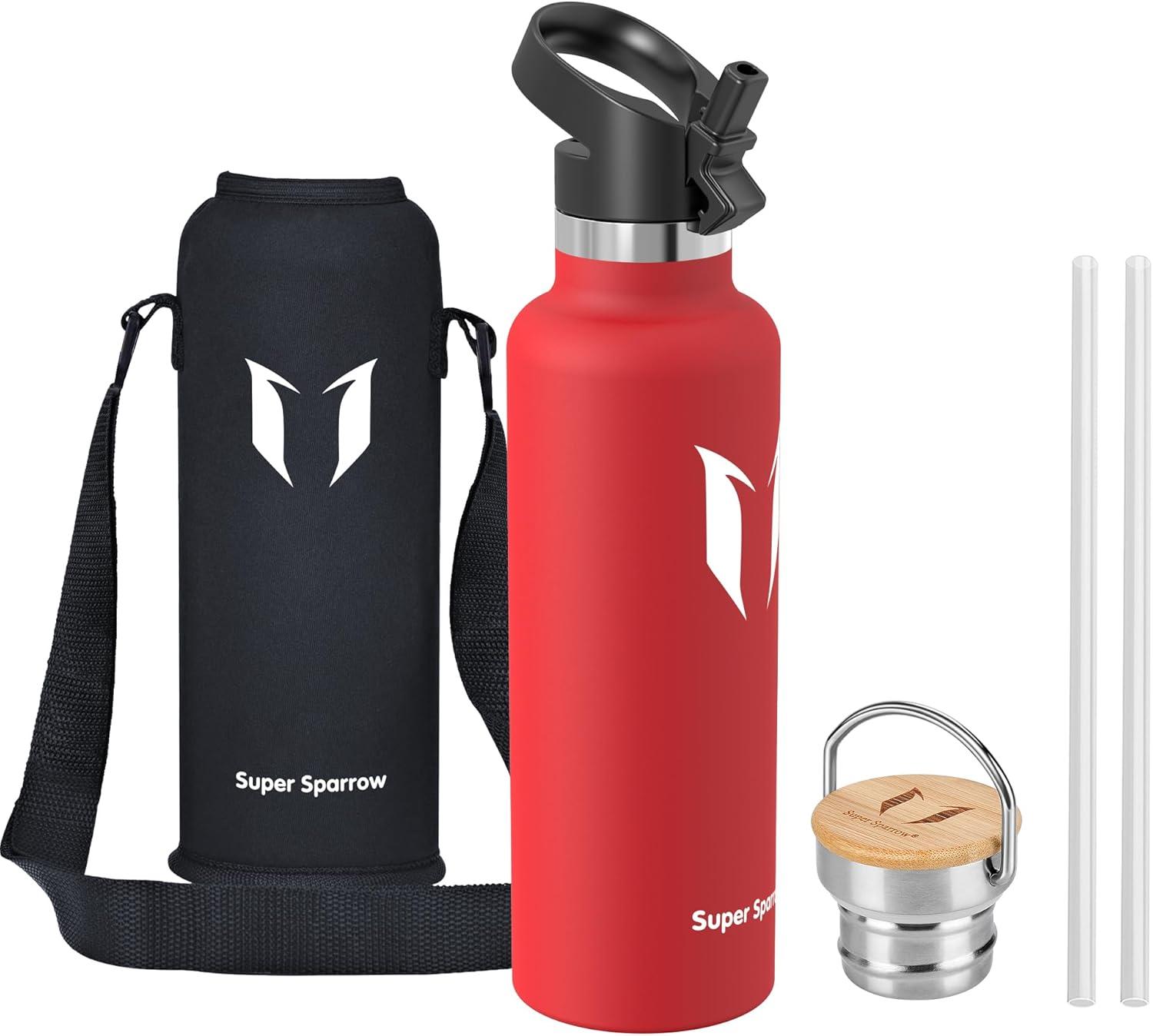 image:imageSuper Sparrow Gourde Isotherme Bouteille Isotherme 350ml500ml 620ml750ml1L tanche Sport Gourde INOX Bouche Standard Gourde Enfant sans BPA Pour Plein Air amp Quotidien Avec 2 BouchonsLave