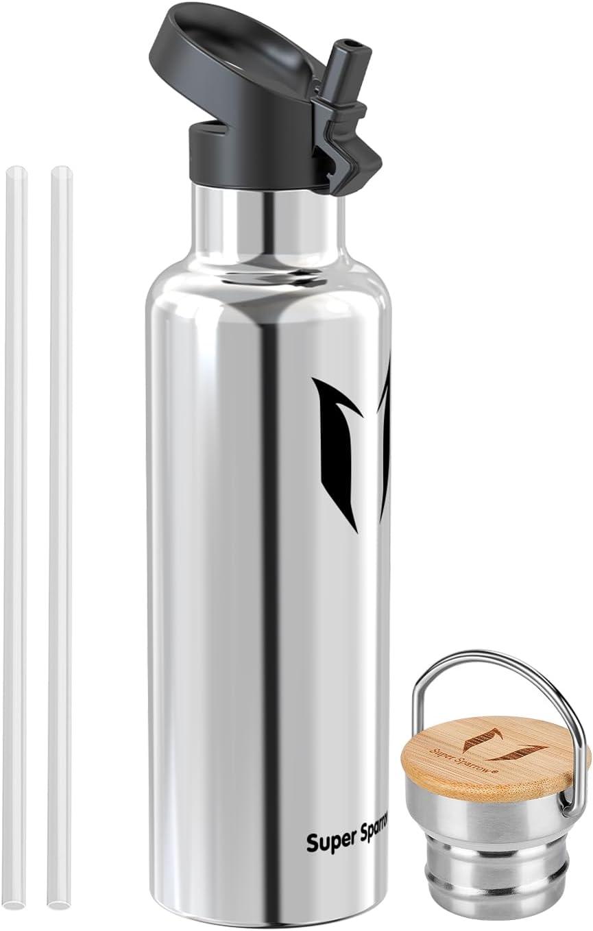 image:imageSuper Sparrow Gourde Isotherme Bouteille Isotherme 350ml500ml 620ml750ml1L tanche Sport Gourde INOX Bouche Standard Gourde Enfant sans BPA Pour Plein Air amp Quotidien Avec 2 BouchonsAcier Inoxydable