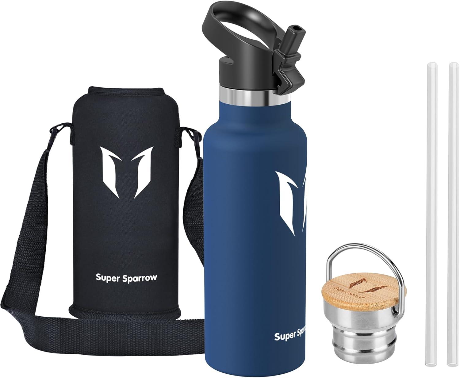 image:imageSuper Sparrow Gourde Isotherme Bouteille Isotherme 350ml500ml 620ml750ml1L tanche Sport Gourde INOX Bouche Standard Gourde Enfant sans BPA Pour Plein Air amp Quotidien Avec 2 BouchonsCobalt