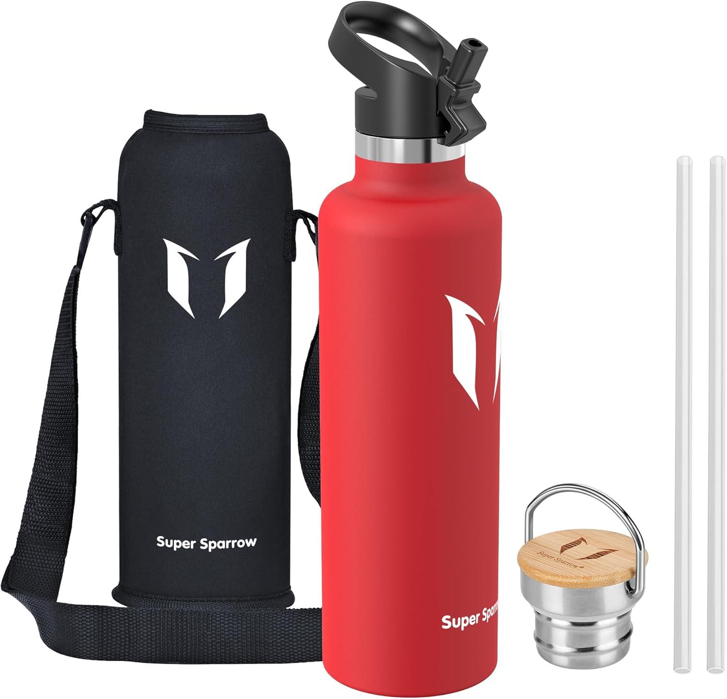 image:imageSuper Sparrow Gourde Isotherme Bouteille Isotherme 350ml500ml 620ml750ml1L tanche Sport Gourde INOX Bouche Standard Gourde Enfant sans BPA Pour Plein Air amp Quotidien Avec 2 BouchonsLave