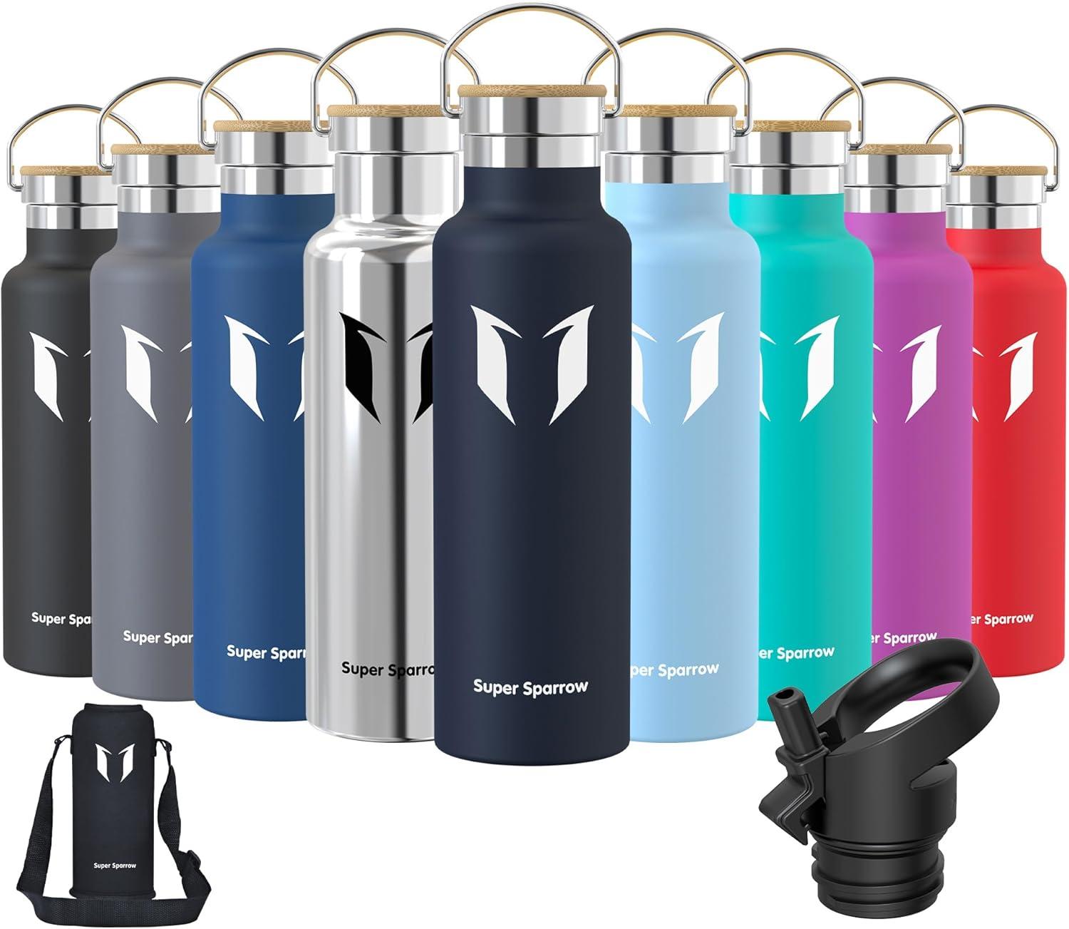 image:imageSuper Sparrow Gourde Isotherme Bouteille Isotherme 350ml500ml 620ml750ml1L tanche Sport Gourde INOX Bouche Standard Gourde Enfant sans BPA Pour Plein Air amp Quotidien Avec 2 BouchonsMer Bleue