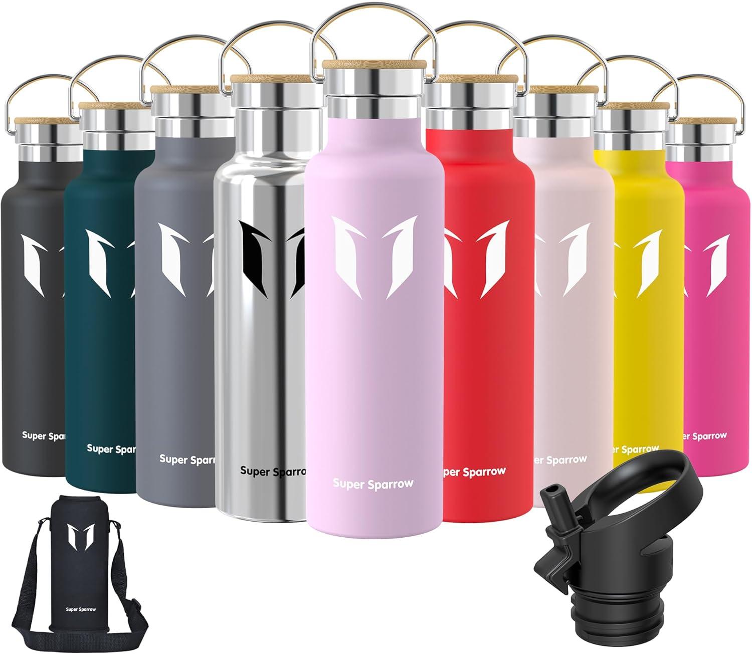 image:imageSuper Sparrow Gourde Isotherme Bouteille Isotherme 350ml500ml 620ml750ml1L tanche Sport Gourde INOX Bouche Standard Gourde Enfant sans BPA Pour Plein Air amp Quotidien Avec 2 BouchonsFleurs de Cerisier