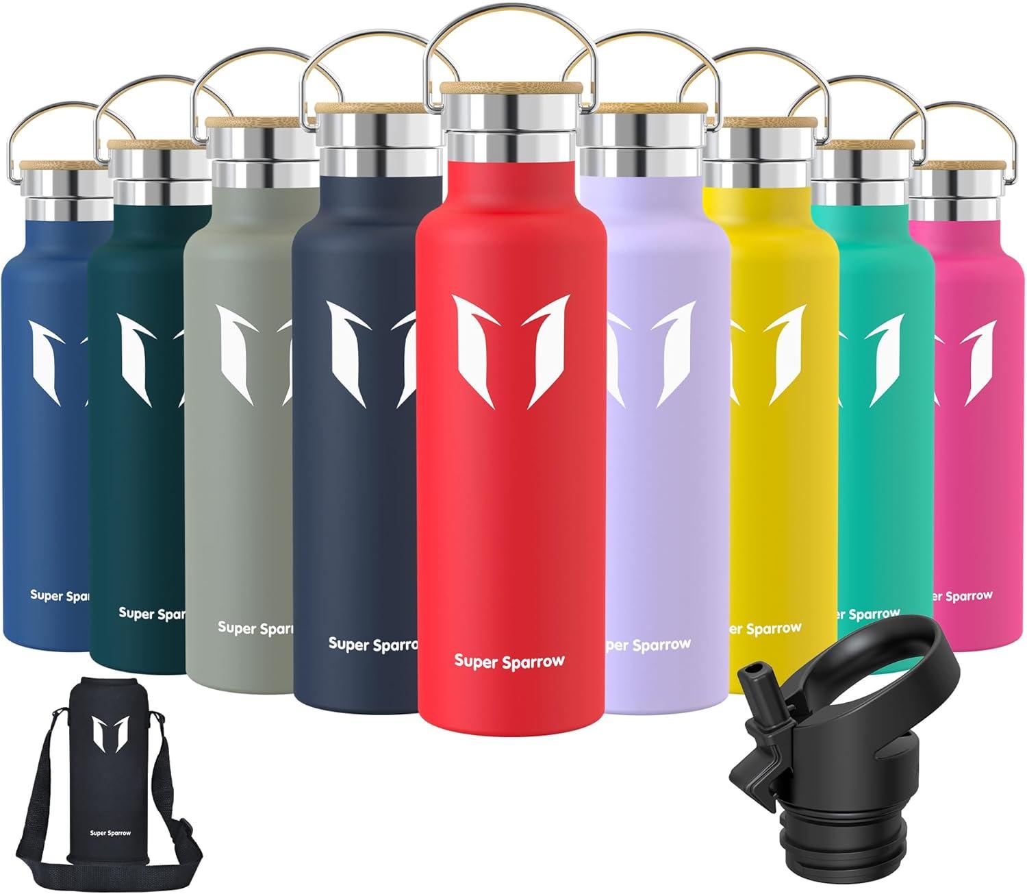 image:imageSuper Sparrow Gourde Isotherme Bouteille Isotherme 350ml500ml 620ml750ml1L tanche Sport Gourde INOX Bouche Standard Gourde Enfant sans BPA Pour Plein Air amp Quotidien Avec 2 BouchonsLave