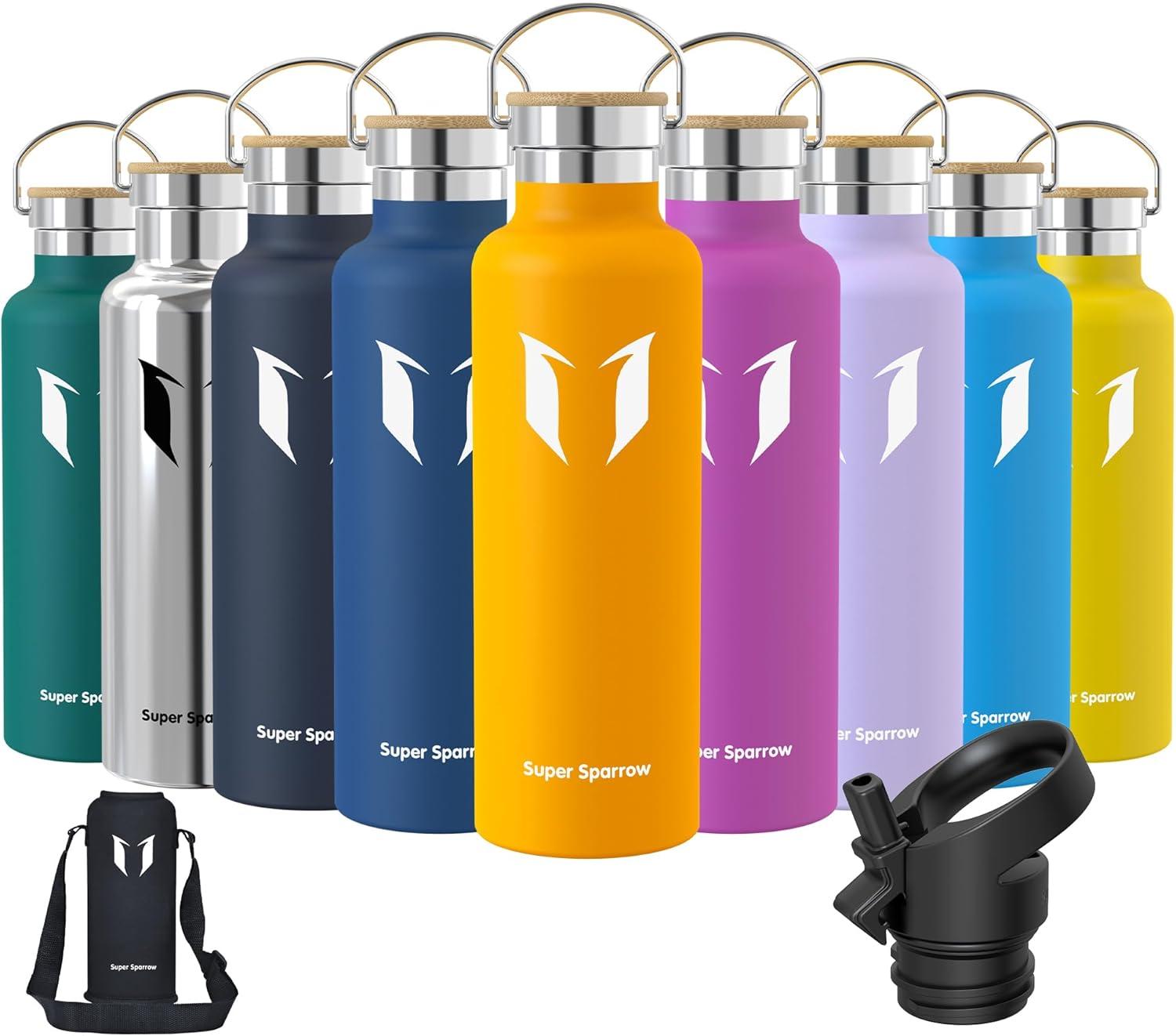 image:imageSuper Sparrow Gourde Isotherme Bouteille Isotherme 350ml500ml 620ml750ml1L tanche Sport Gourde INOX Bouche Standard Gourde Enfant sans BPA Pour Plein Air amp Quotidien Avec 2 BouchonsMangue