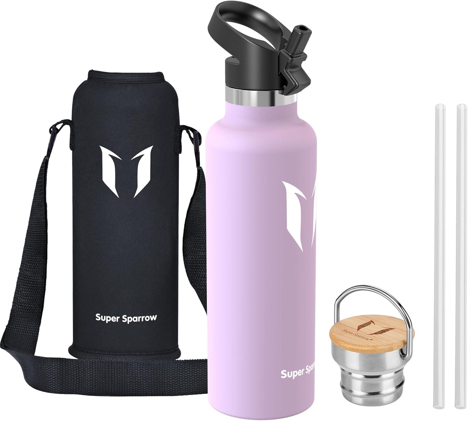 image:imageSuper Sparrow Gourde Isotherme Bouteille Isotherme 350ml500ml 620ml750ml1L tanche Sport Gourde INOX Bouche Standard Gourde Enfant sans BPA Pour Plein Air amp Quotidien Avec 2 BouchonsFleurs de Cerisier