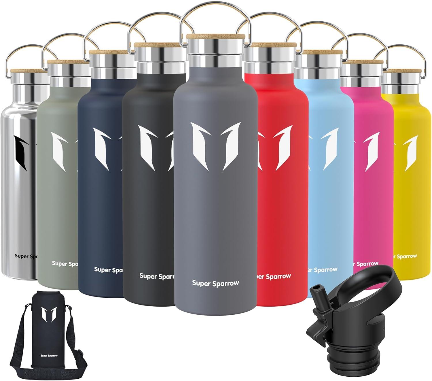 image:imageSuper Sparrow Gourde Isotherme Bouteille Isotherme 350ml500ml 620ml750ml1L tanche Sport Gourde INOX Bouche Standard Gourde Enfant sans BPA Pour Plein Air amp Quotidien Avec 2 BouchonsGris