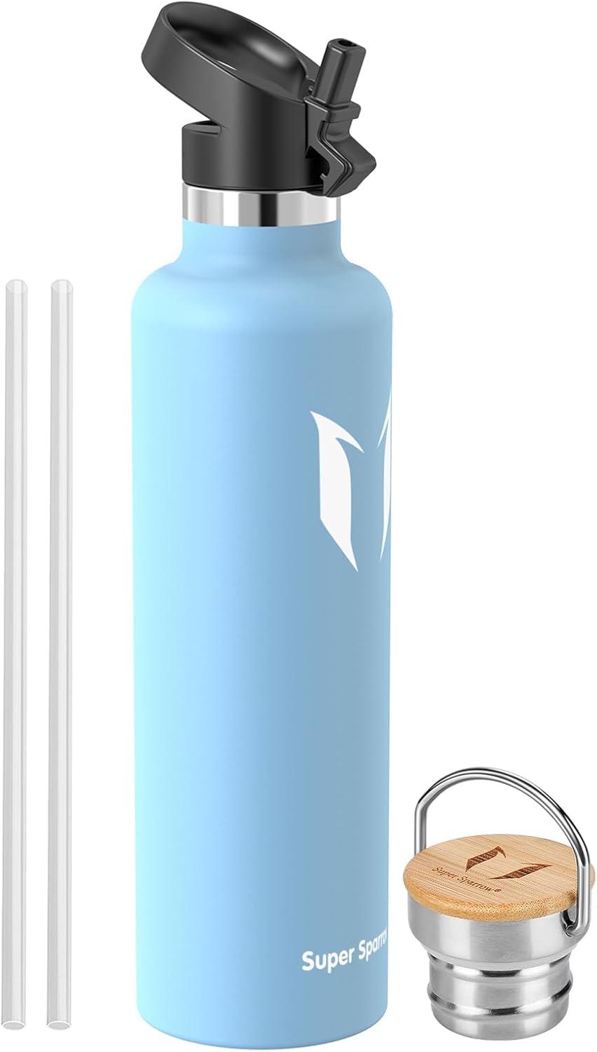 image:imageSuper Sparrow Gourde Isotherme Bouteille Isotherme 350ml500ml 620ml750ml1L tanche Sport Gourde INOX Bouche Standard Gourde Enfant sans BPA Pour Plein Air amp Quotidien Avec 2 BouchonsLe Givre