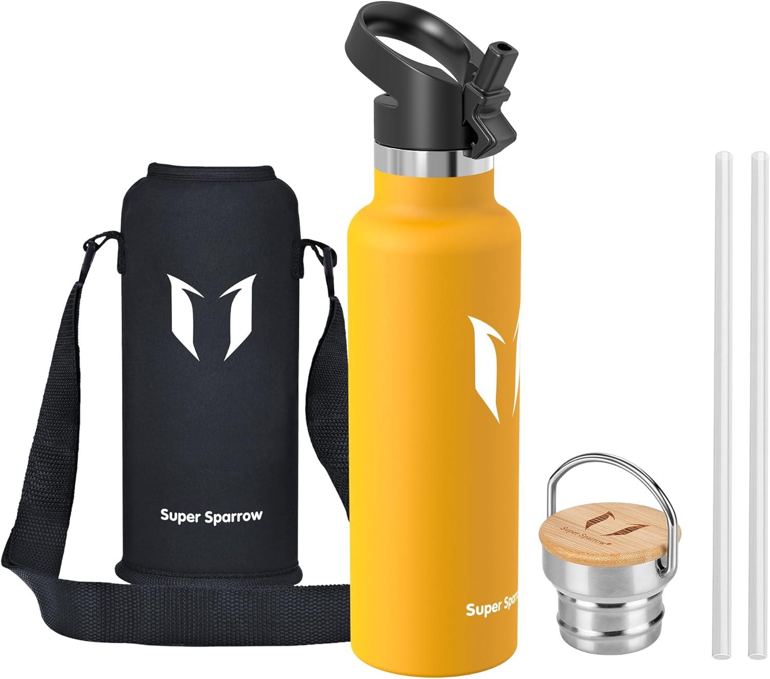 image:imageSuper Sparrow Gourde Isotherme Bouteille Isotherme 350ml500ml 620ml750ml1L tanche Sport Gourde INOX Bouche Standard Gourde Enfant sans BPA Pour Plein Air amp Quotidien Avec 2 BouchonsMangue