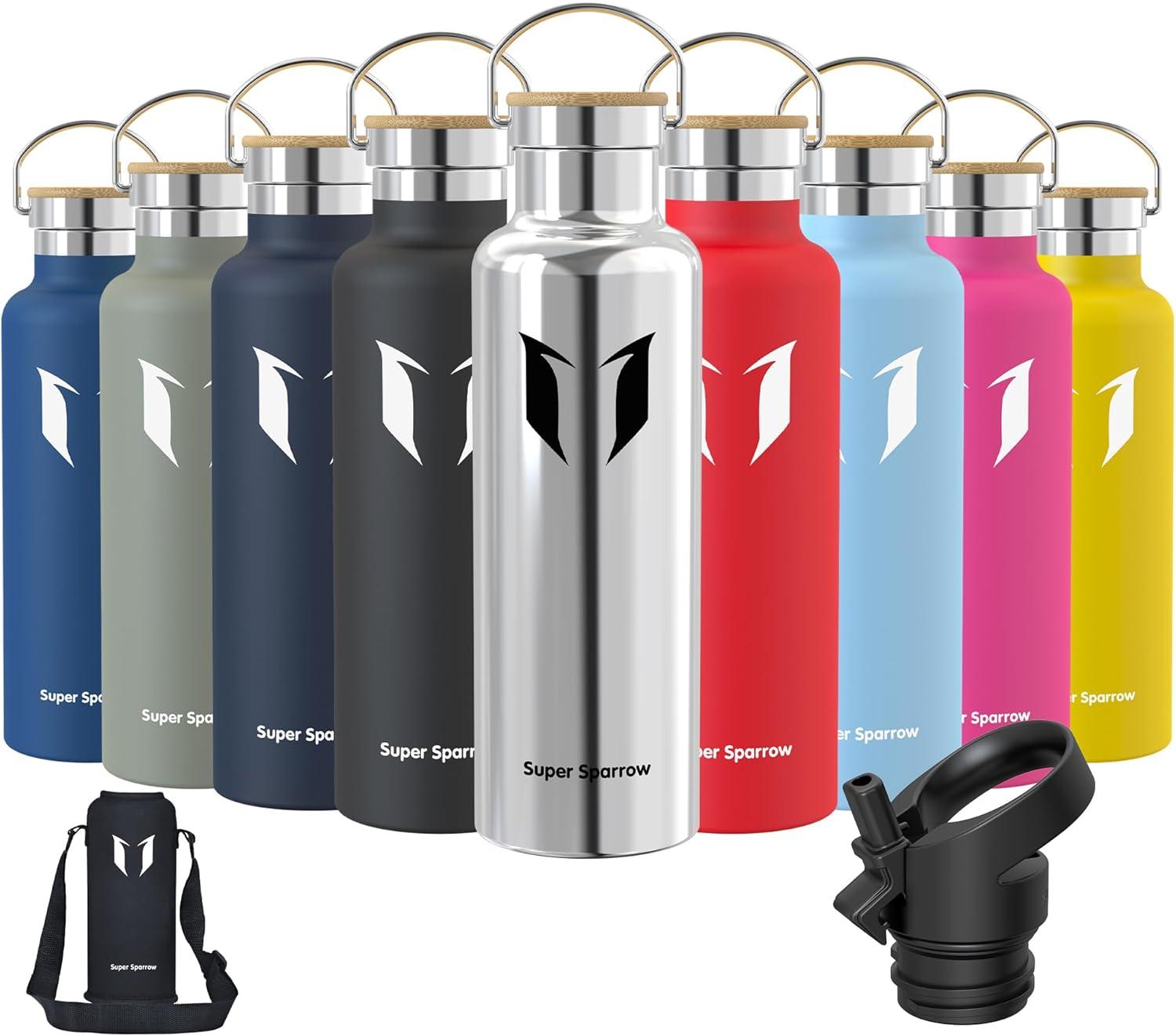 image:imageSuper Sparrow Gourde Isotherme Bouteille Isotherme 350ml500ml 620ml750ml1L tanche Sport Gourde INOX Bouche Standard Gourde Enfant sans BPA Pour Plein Air amp Quotidien Avec 2 BouchonsAcier Inoxydable