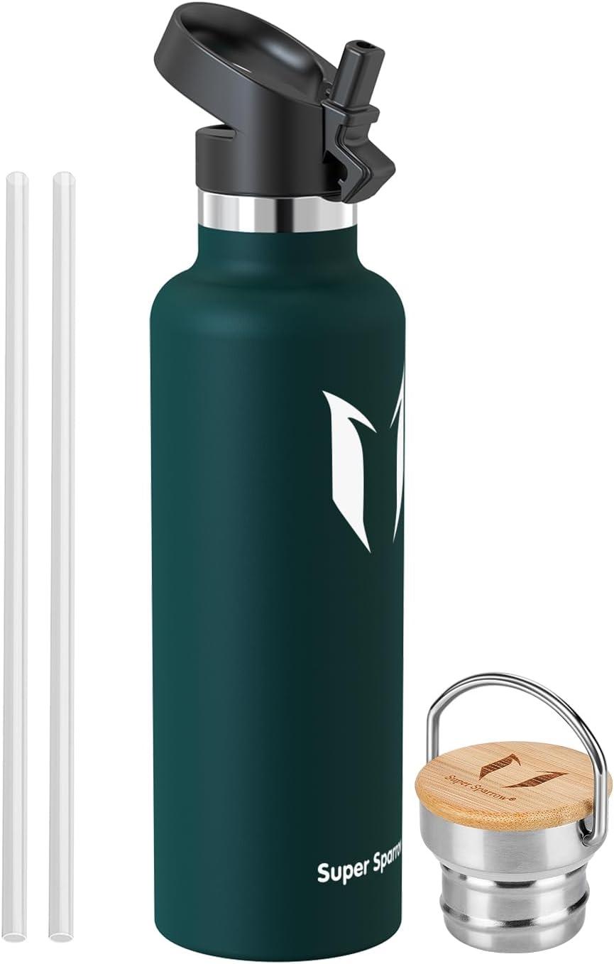 image:imageSuper Sparrow Gourde Isotherme Bouteille Isotherme 350ml500ml 620ml750ml1L tanche Sport Gourde INOX Bouche Standard Gourde Enfant sans BPA Pour Plein Air amp Quotidien Avec 2 BouchonsJade