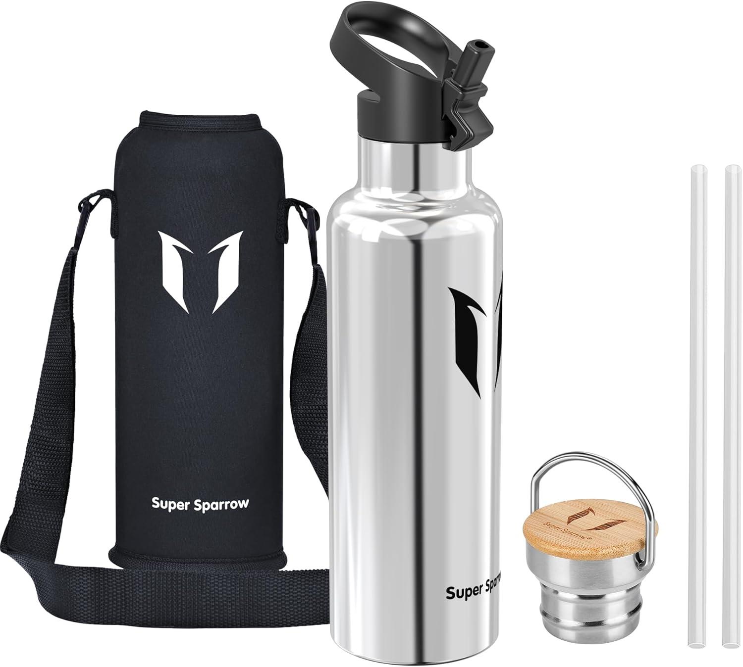 image:imageSuper Sparrow Gourde Isotherme Bouteille Isotherme 350ml500ml 620ml750ml1L tanche Sport Gourde INOX Bouche Standard Gourde Enfant sans BPA Pour Plein Air amp Quotidien Avec 2 BouchonsAcier Inoxydable