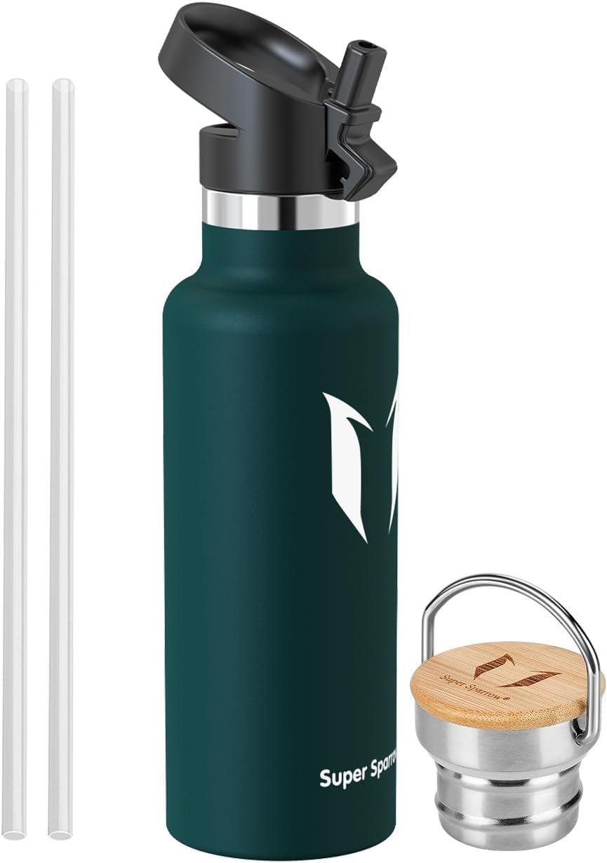 image:imageSuper Sparrow Gourde Isotherme Bouteille Isotherme 350ml500ml 620ml750ml1L tanche Sport Gourde INOX Bouche Standard Gourde Enfant sans BPA Pour Plein Air amp Quotidien Avec 2 BouchonsJade