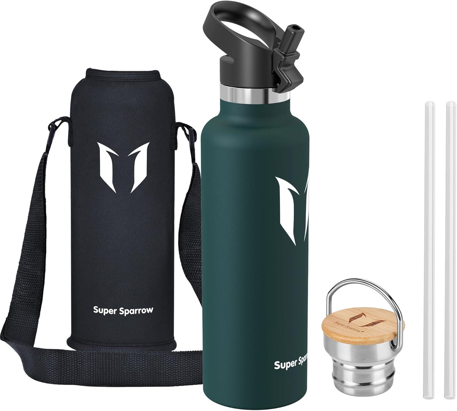 image:imageSuper Sparrow Gourde Isotherme Bouteille Isotherme 350ml500ml 620ml750ml1L tanche Sport Gourde INOX Bouche Standard Gourde Enfant sans BPA Pour Plein Air amp Quotidien Avec 2 BouchonsJade