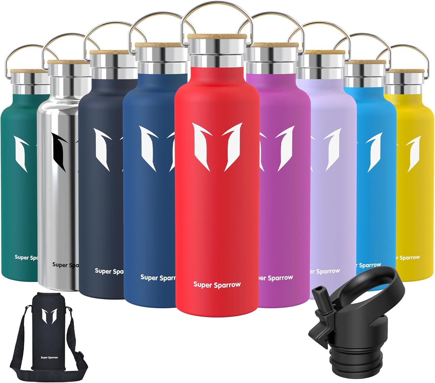 image:imageSuper Sparrow Gourde Isotherme Bouteille Isotherme 350ml500ml 620ml750ml1L tanche Sport Gourde INOX Bouche Standard Gourde Enfant sans BPA Pour Plein Air amp Quotidien Avec 2 BouchonsLave