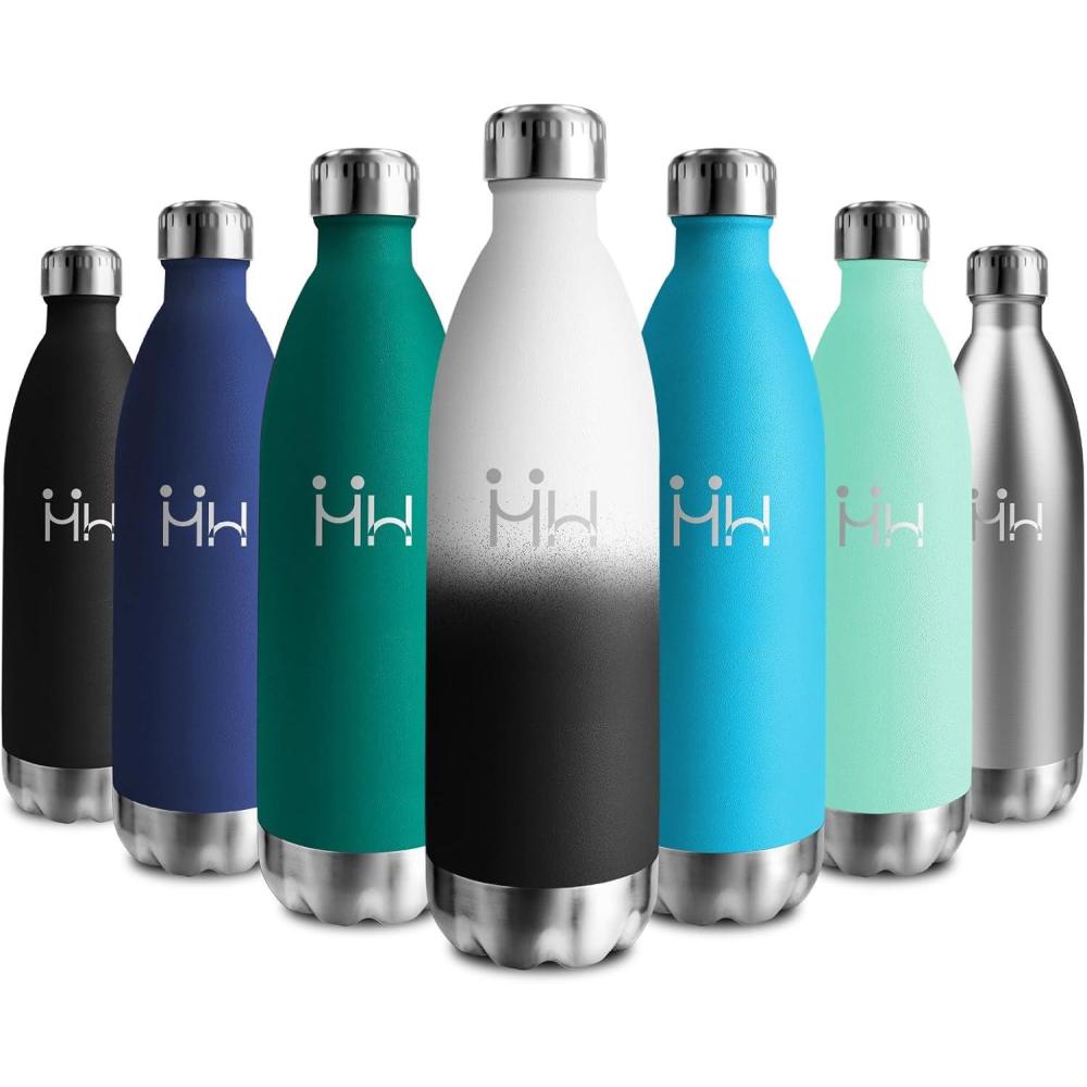 image:imageBouteille Isotherme 500ml Gourde Mtal sans BPA Bouteille deau Inox Double Paroi Rutilisable Bouteille tanche Gourde Sport Yoga Bureau cole Randonne Voyage Camping pour Enfant ou AdulteBlancnoir