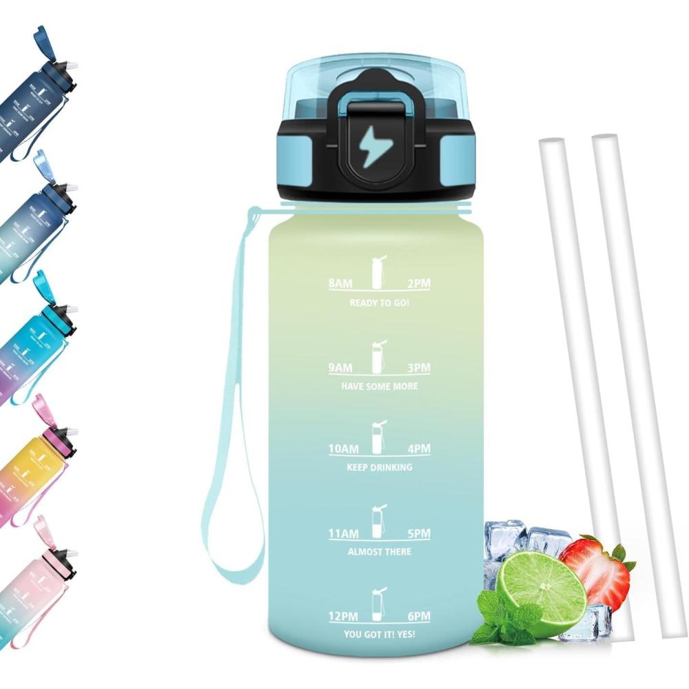image:imageGourde Paille tanches Bouteille 500ml Portable Bouteille deau Sans BPA chelle de Temps Gourde Gradue pour 1 Journee pour Gym Ecole Cyclisme Plein Air SportGivr Ciel 500ml