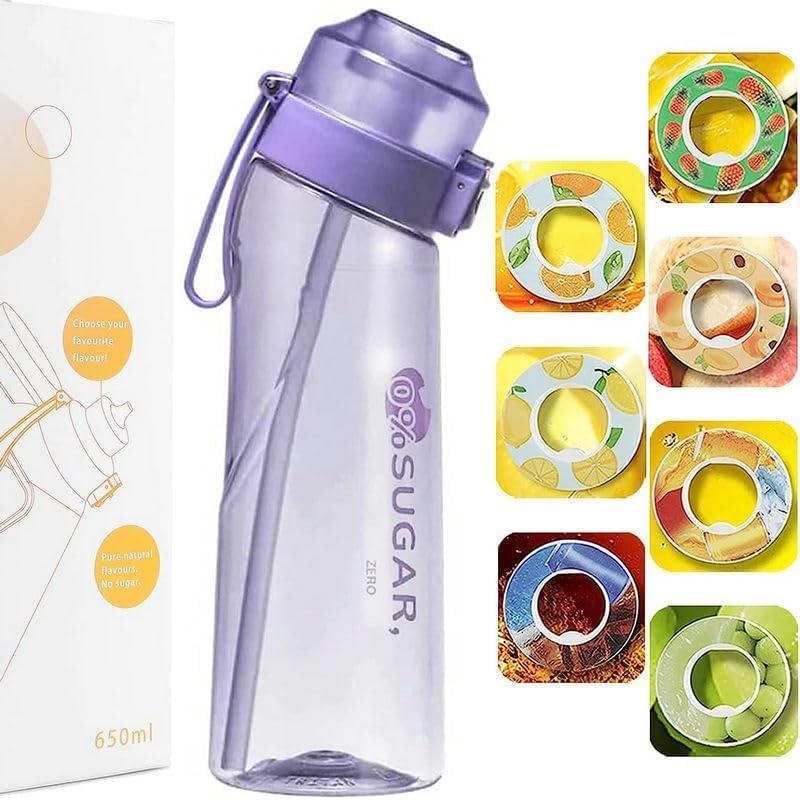 image:imageGourde de sport 650 ml pour lcole la gym et le fitness  Avec 7 dosettes aromatiques sans sucre et paille  Noire  Avec got  Convient galement pour les enfants Devenu progressivement violetViolet