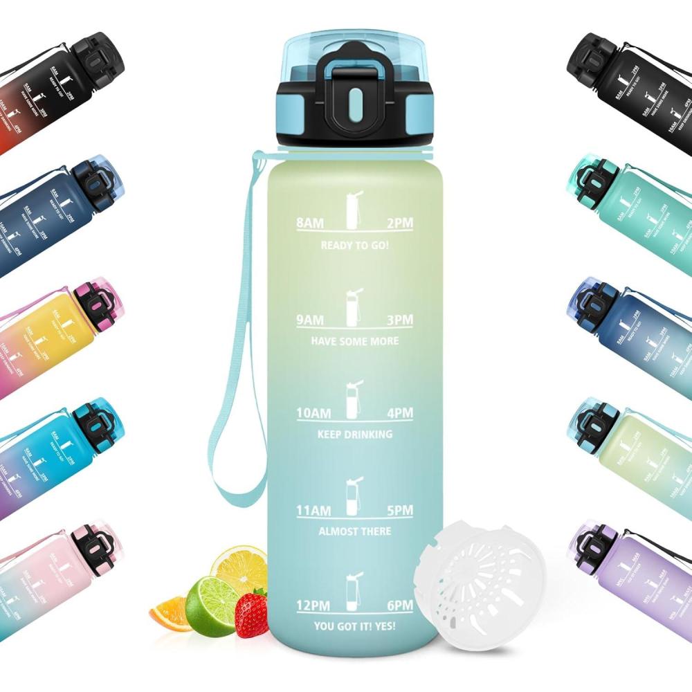 image:imageHoneyHolly Gourde Sport Conception tanche Gourde 500ml Avec chelle de Temps Bouteille Rutilisable Lgre Gourde Gradue pour La Course Pied Le Vlo Le Travail LcoleCiel Givr 1000ml