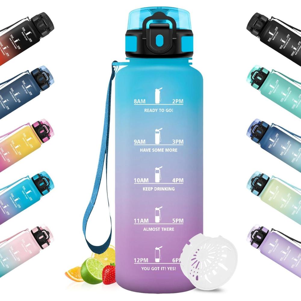 image:imageHoneyHolly Gourde Sport Conception tanche Gourde 500ml Avec chelle de Temps Bouteille Rutilisable Lgre Gourde Gradue pour La Course Pied Le Vlo Le Travail LcoleBleu Violet 1500ml