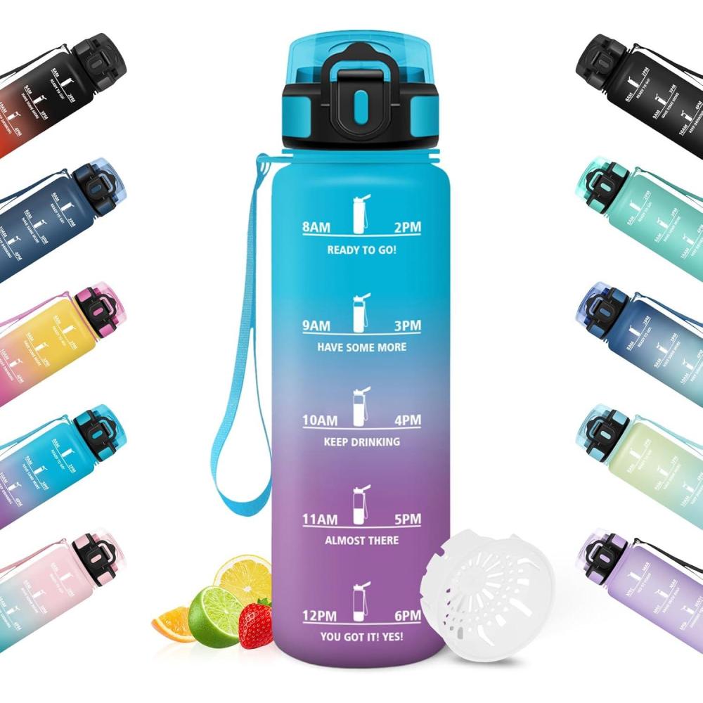 image:imageHoneyHolly Gourde Sport Conception tanche Gourde 500ml Avec chelle de Temps Bouteille Rutilisable Lgre Gourde Gradue pour La Course Pied Le Vlo Le Travail LcoleBleu Violet 500ml