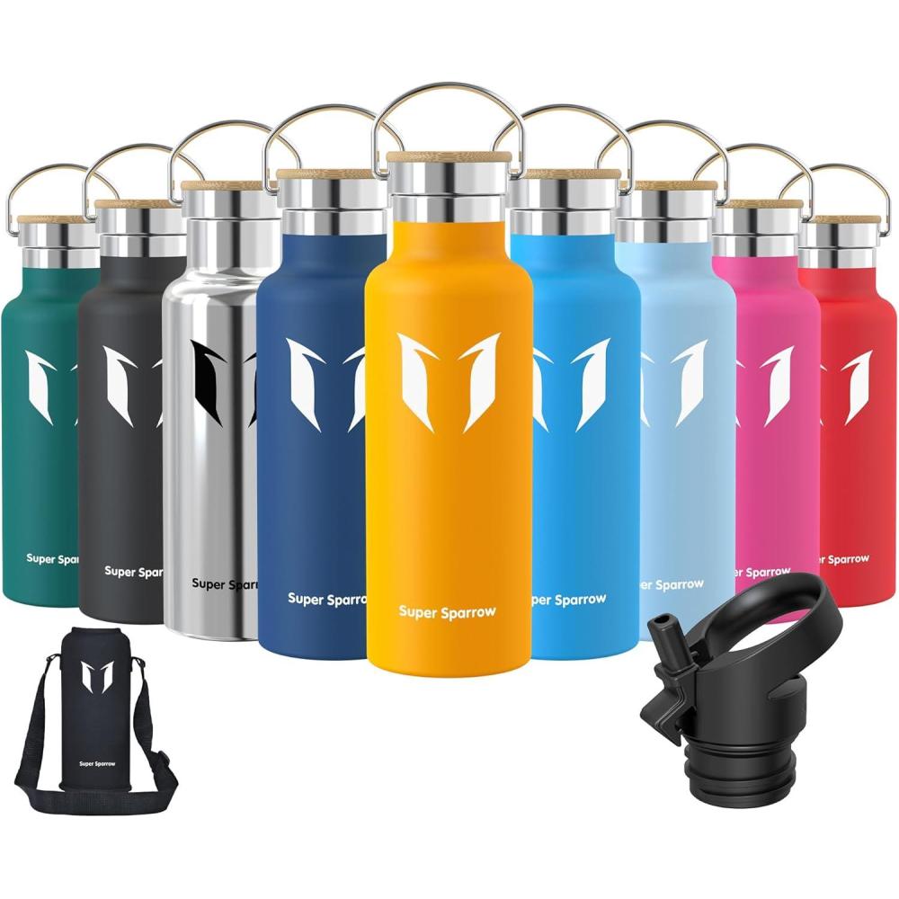 image:imageSuper Sparrow Gourde Isotherme Bouteille Isotherme 350ml500ml 620ml750ml1L tanche Sport Gourde INOX Bouche Standard Gourde Enfant sans BPA Pour Plein Air amp Quotidien Avec 2 BouchonsMangue