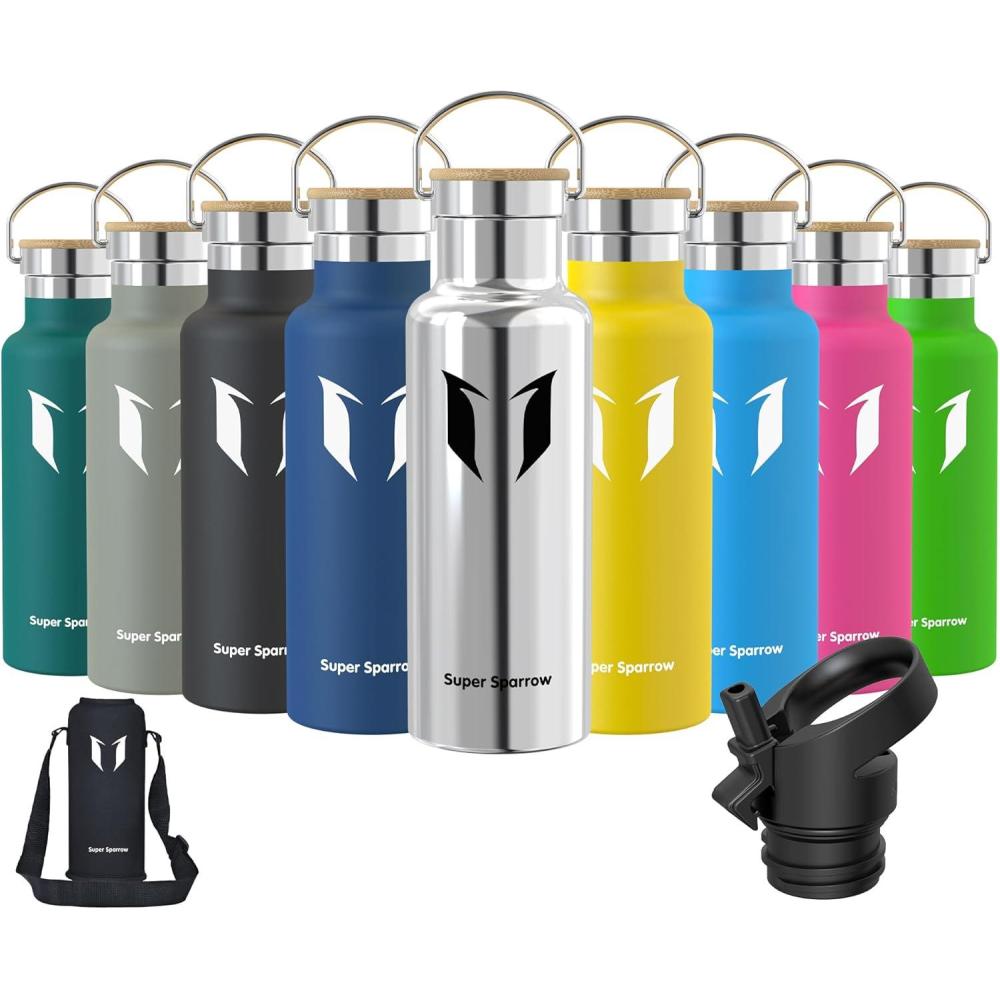 image:imageSuper Sparrow Gourde Isotherme Bouteille Isotherme 350ml500ml 620ml750ml1L tanche Sport Gourde INOX Bouche Standard Gourde Enfant sans BPA Pour Plein Air amp Quotidien Avec 2 BouchonsAcier Inoxydable