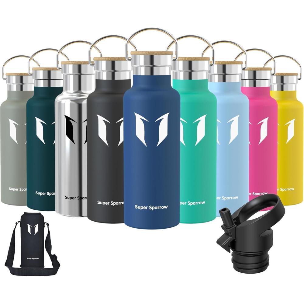 image:imageSuper Sparrow Gourde Isotherme Bouteille Isotherme 350ml500ml 620ml750ml1L tanche Sport Gourde INOX Bouche Standard Gourde Enfant sans BPA Pour Plein Air amp Quotidien Avec 2 BouchonsCobalt