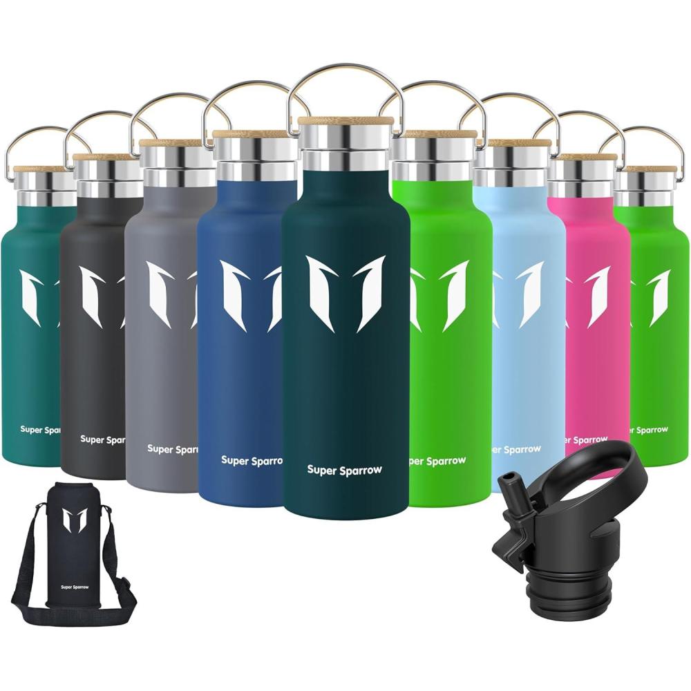 image:imageSuper Sparrow Gourde Isotherme Bouteille Isotherme 350ml500ml 620ml750ml1L tanche Sport Gourde INOX Bouche Standard Gourde Enfant sans BPA Pour Plein Air amp Quotidien Avec 2 BouchonsJade