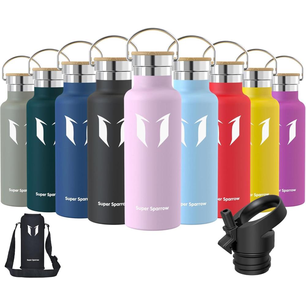 image:imageSuper Sparrow Gourde Isotherme Bouteille Isotherme 350ml500ml 620ml750ml1L tanche Sport Gourde INOX Bouche Standard Gourde Enfant sans BPA Pour Plein Air amp Quotidien Avec 2 BouchonsFleurs de Cerisier