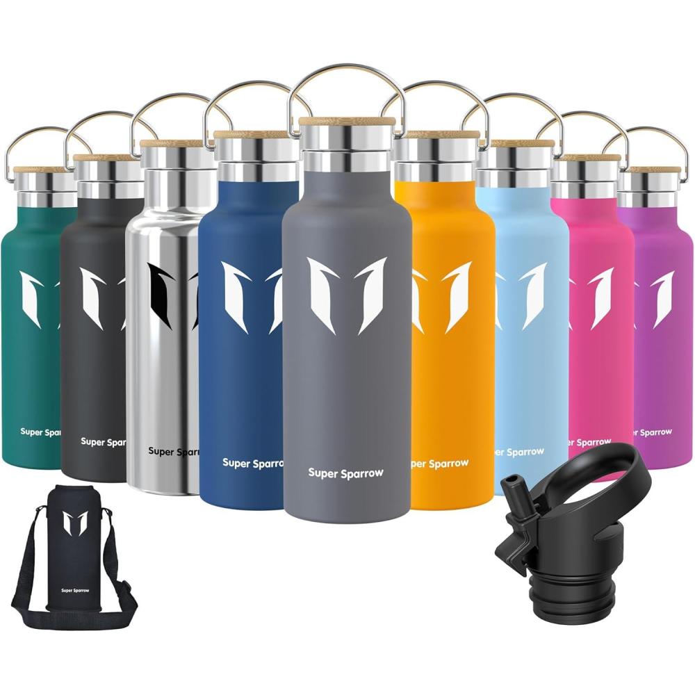 image:imageSuper Sparrow Gourde Isotherme Bouteille Isotherme 350ml500ml 620ml750ml1L tanche Sport Gourde INOX Bouche Standard Gourde Enfant sans BPA Pour Plein Air amp Quotidien Avec 2 BouchonsGris