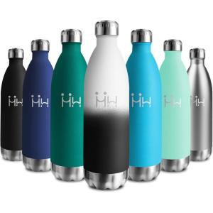 Bouteille Isotherme 500ml, Gourde Métal sans BPA, Bouteille d&rsquo;eau Inox Double Paroi Réutilisable, Bouteille Étanche, Gourde Sport Yoga Bureau École Randonnée Voyage Camping, pour Enfant ou Adulte(Blanc-noir)