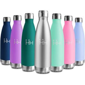 Bouteille Isotherme 500ml, Gourde Métal sans BPA, Bouteille d&rsquo;eau Inox Double Paroi Réutilisable, Bouteille Étanche, Gourde Sport Yoga Bureau École Randonnée Voyage Camping, pour Enfant ou Adulte(Acier Inoxydable)