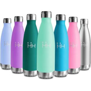 Bouteille Isotherme 500ml, Gourde Métal sans BPA, Bouteille d&rsquo;eau Inox Double Paroi Réutilisable, Bouteille Étanche, Gourde Sport Yoga Bureau École Randonnée Voyage Camping, pour Enfant ou Adulte(Bleu-vert)