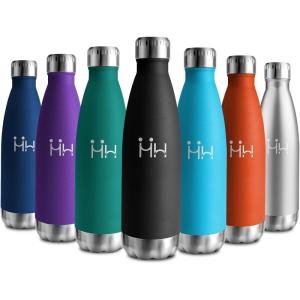 Bouteille Isotherme 500ml, Gourde Métal sans BPA, Bouteille d&rsquo;eau Inox Double Paroi Réutilisable, Bouteille Étanche, Gourde Sport Yoga Bureau École Randonnée Voyage Camping, pour Enfant ou Adulte(Noir)